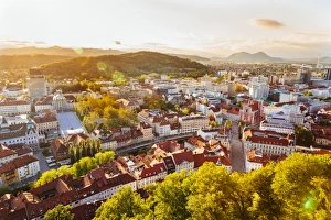 Slovenia Gallery: Ljubljana cityscape seen from above at sunset, Slovenia, EU