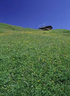 Log Cabin On Top Of Penken Mountain - Low Angle View Log Cabin On Top Of Penken Mountain - Low Angle View