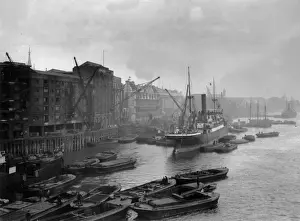 London Docks Print circa 1910: Thames Waterfront Scene