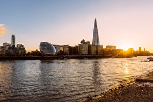 London skyline at sunset with Shard skyscraper and London City Hall, United Kingdom London skyline at sunset with Shard skyscraper and London City Hall, United Kingdom