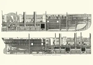 Longitudinal cross section of SS Great Eastern, Leviathan, Steamship, 19th Century Longitudinal cross section of SS Great Eastern, Leviathan, Steamship, 19th Century