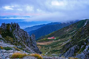 Look down on Senjojiki cirque at the evening twilight time Look down on Senjojiki cirque at the evening twilight time