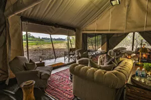 Images Dated 13th October 2014: Lounge area of luxury family tent, Machaba Camp, Okavango Delta, Botswana