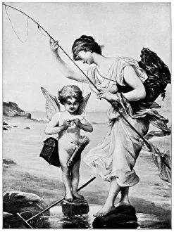Love's Bait by Louis Priou - 19th Century Love's Bait by Louis Priou - 19th Century