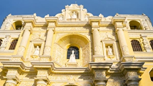 Low angle view of facade at Colonial church of Nuestra SeA±ora de la Merced, Antigua Low angle view of facade at Colonial church of Nuestra SeA±ora de la Merced, Antigua