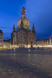 Magic hour in the town centre of Dresden with Frauenkirche, Church of Our Lady, dusk Magic hour in the town centre of Dresden with Frauenkirche, Church of Our Lady, dusk