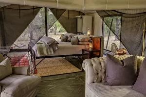 Images Dated 13th October 2014: Main bedroom of luxury family tent, Machaba Camp, Okavango Delta, Botswana