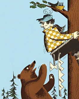 Man Climbing up Tree to Get Away From Bear Man Climbing up Tree to Get Away From Bear
