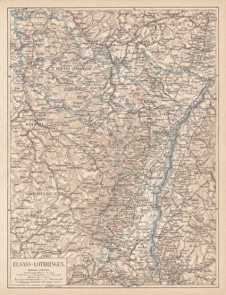 Map of Alsace-Lorraine, lithograph, published in 1875 Map of Alsace-Lorraine, lithograph, published in 1875