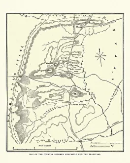 Battle Maps and Plans Gallery: Map of the area between Newcastle and Transvaal South Africa