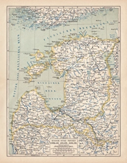 Map of Baltic states, lithograph, published in 1877 Map of Baltic states, lithograph, published in 1877