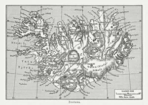 Images Dated 15th August 2018: Map of Iceland, wood engraving, published in 1897