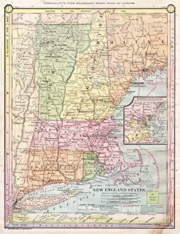 Images Dated 14th February 2017: Map of New England states 1886