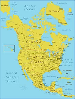 Maps Collection: Map of North America. High detailed orange vector map with Borders and Rivers