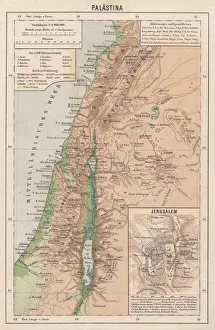 Map of Palestine and Jerusalem, lithograph, published in 1881 Map of Palestine and Jerusalem, lithograph, published in 1881