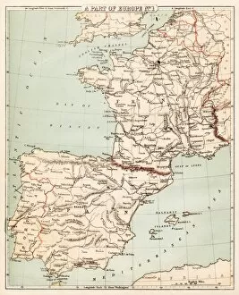Obsolete Gallery: Map of Spain and France 1869