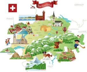 Prints of Switzerland Switzerland Prints: Fine Art Storehouse Print of Cartoon Map of Switzerland
