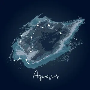 Prints of Simple, modern depiction of a celestial constellation on a navy backdrop Modern Art Piece Prints: Modern Night Sky Constellation Print - Aquarius