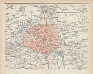 Paris City Map Print, 1877 Lithograph