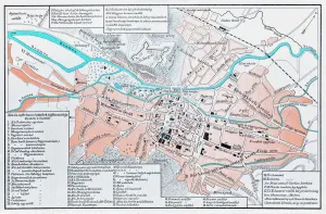 Prints of Illustration of a Cluj Napoca, romania map Romania Prints: Cluj Napoca, Romania Map Print - Historical Illustration