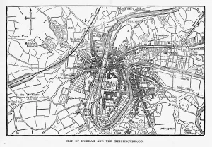 Prints of Very Rare, Beautifully Illustrated Antique Engraving of Map of the City of Durham, England Victorian Engraving, 1840. Source: Original edition from my own archives Durham Prints: Map of Durham, England - Victorian Engraving Print, 1840