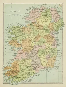 Map Prints: Marcus Ward's Home Atlas Map of Ireland Print, 1894