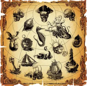 Antique Globe Illustrations Prints: Old Map Elements