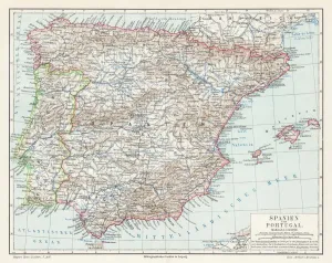 Prints of Meyers Konversations-Lexikon. Ein Nachschlagewerk des allgemeinen Wissens, 5th edition 17 volumes Bibliographisches Institut - Leipzig 1895-1897 Portugal Prints: 1895 Meyers Konversations-Lexikon Spain and Portugal Print