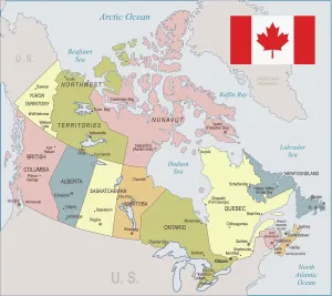 World Prints: Colored Map Print of Canada, January 10, 2016