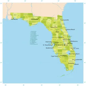 Prints of Highly detailed vector map of Florida, United States. File was created on January 23, 2012. The colors in the.eps-file are ready for print (CMYK). Included files: EPS (v8) and Hi-Res JPG Photorealistic Artwork Prints: Florida Vector Map Print Quality Illustrations