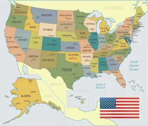 Prints of Colored Map of the United States United States Of America Prints: Colored USA Map Print - Illustration of the United States