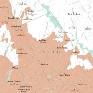 Fairfield and Weston, CT Vector Road Map Print