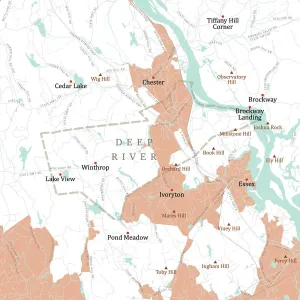Cartography Design Services Prints: CT Middlesex Deep River Vector Road Map