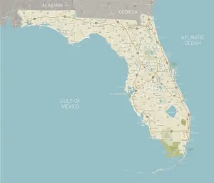 Florida State Map Print with Cities and Waterways