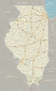 Illinois State Map Print with Cities and Waterways