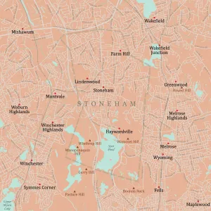 Cartography Design Services Prints: MA Middlesex Stoneham Vector Road Map