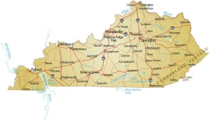Prints of vector illustration of map of kentucky with major roads, rivers and lakes Photorealistic Artwork Prints: Kentucky Reference Map Print - Major Roads, Rivers & Lakes