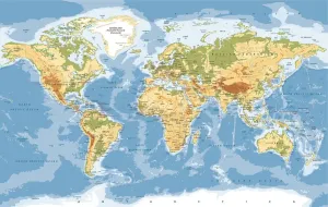 Physical World Map Print Vector Reference