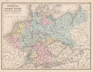Prints of Mitchellas Modern Atlas - Published by E.H. Butler and Co - Philadelphia 1867 Poland Prints: 1867 Prussia and German States Map Print
