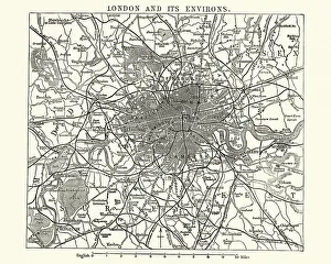 Map of Victorian London and its environs, England, 1870s Map of Victorian London and its environs, England, 1870s