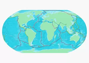Boundary Gallery: Map of the Word with lines marking boundaries of tectonic plates