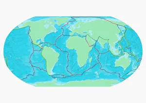 Map of the Word with lines marking boundaries of tectonic plates Map of the Word with lines marking boundaries of tectonic plates
