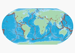 Map of the World with red dots marking earthquake zones Map of the World with red dots marking earthquake zones