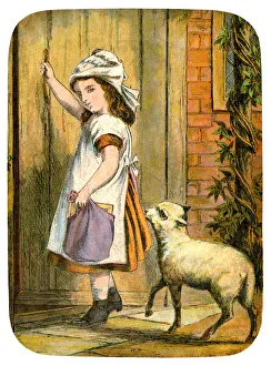 <b class=qtipBold><figcaption>Mary had a little lamb</figcaption></b><br>A rather luridly coloured 19th century illustration of the 'Mary Had a Little Lamb' nursery rhyme, from the 'Little Folks Colored Picture Book' published c1875 by McLoughlin Bros., New York. (Now in the public domain.)<br><em>© Linda Steward</em> Mary had a little lamb