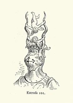 Medieval knights helmet with horns and cherubs Medieval knights helmet with horns and cherubs
