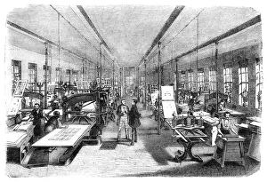 Men working at a printing press in workshop Germany 1858 Men working at a printing press in workshop Germany 1858