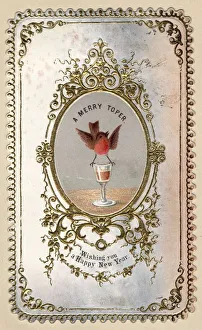 <b class=qtipBold><figcaption>Merry Toper</figcaption></b><br>circa 1871: A robin wishes the recipient of this New Year's greetings card a 'Merry Toper', or a good drink. (Photo by Hulton Archive/Getty Images) Merry Toper