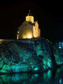 Metekhi Church by Kura river at nght, Tbilisi, Georgia Metekhi Church by Kura river at nght, Tbilisi, Georgia