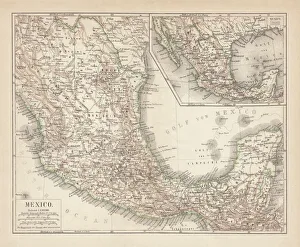 Maps Gallery: Mexico, ancient map, lithograph, published in 1877