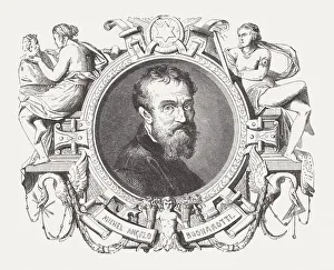 Michelangelo Buonarroti (1475-1564), wood engraving, published in 1876 Michelangelo Buonarroti (1475-1564), wood engraving, published in 1876